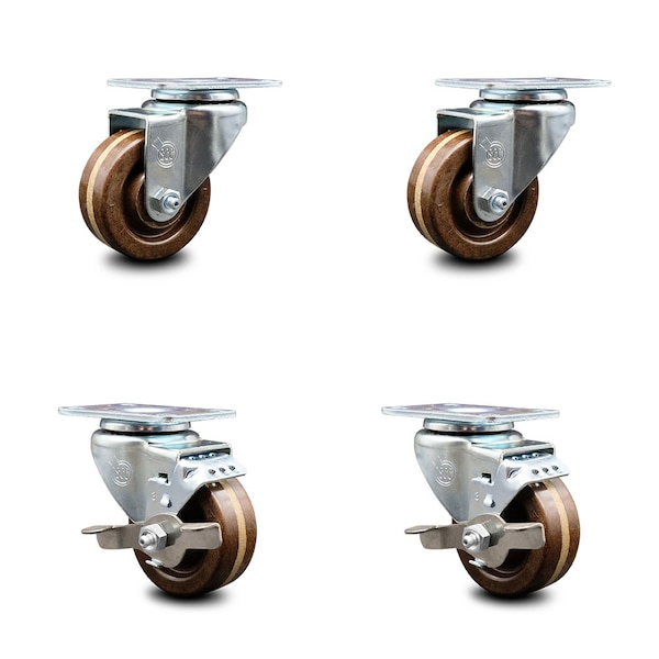 Service Caster 3 Inch High Temp Phenolic Wheel Swivel Top Plate Caster Set with 2 Brakes SCC SCC-20S314-PHRHT-2-TLB-2 - main